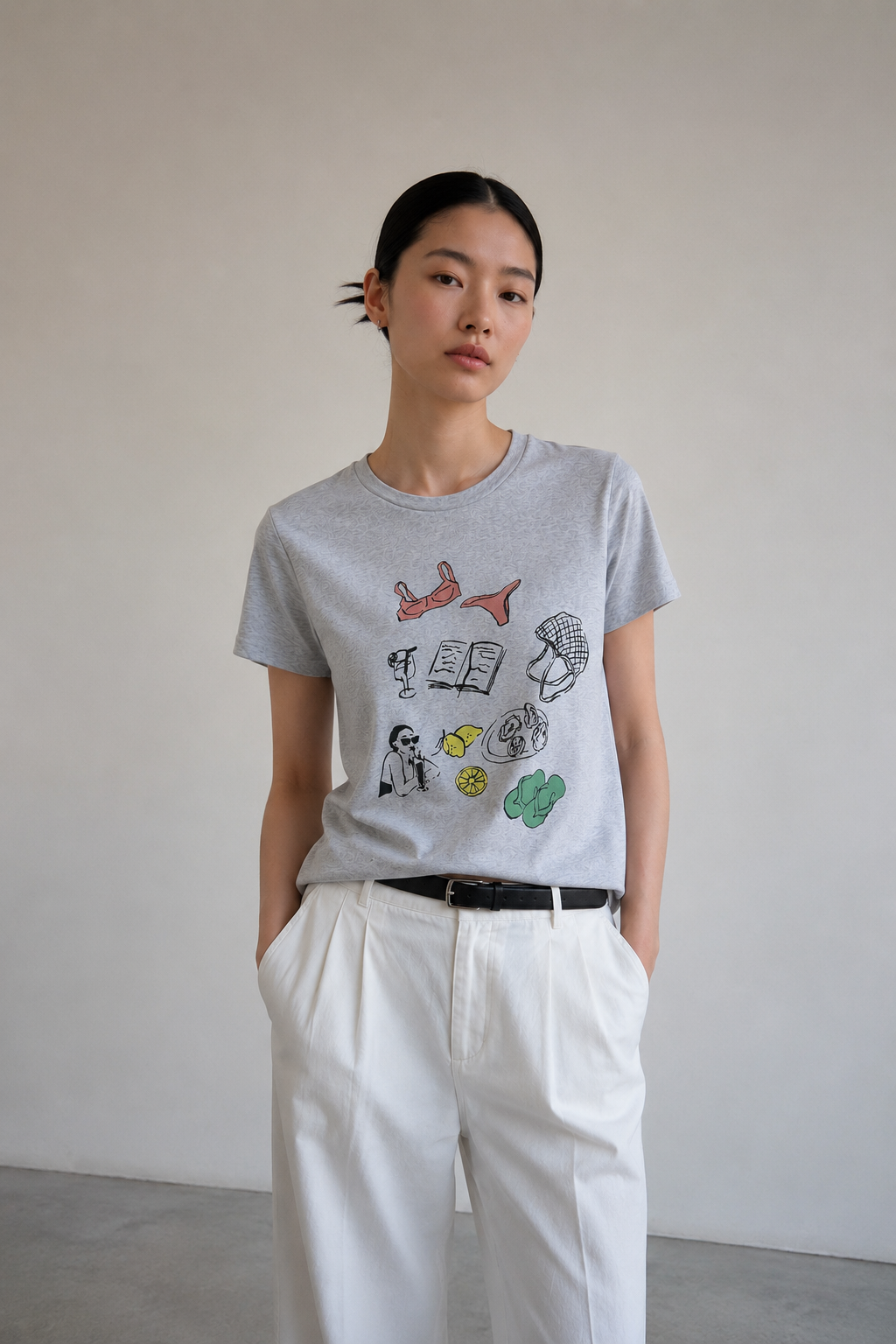 Seaside Sketch Cotton Blend T-Shirt
