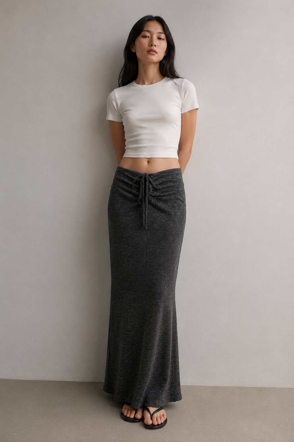 Aura Ribbed Ruched Maxi Skirt