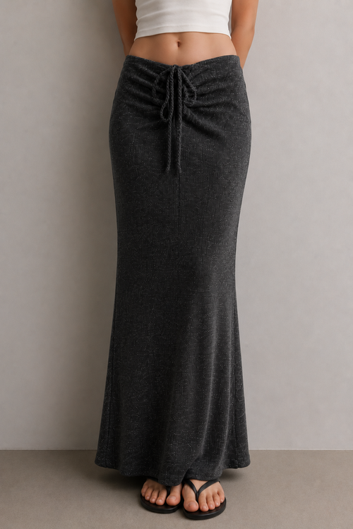 Aura Ribbed Ruched Maxi Skirt