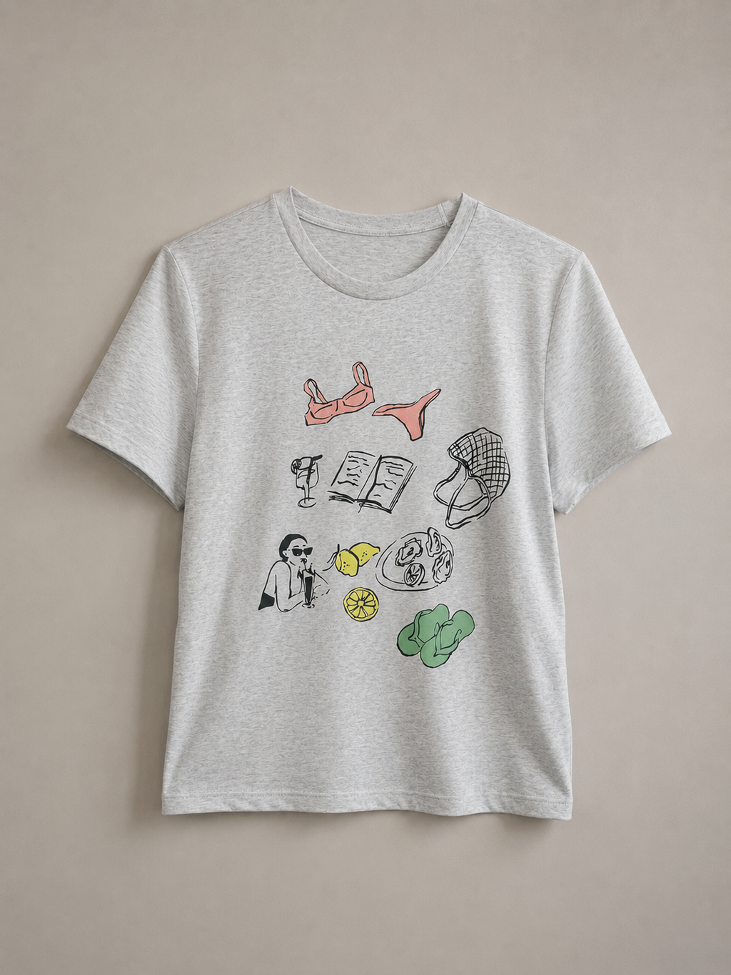 Seaside Sketch Cotton Blend T-Shirt