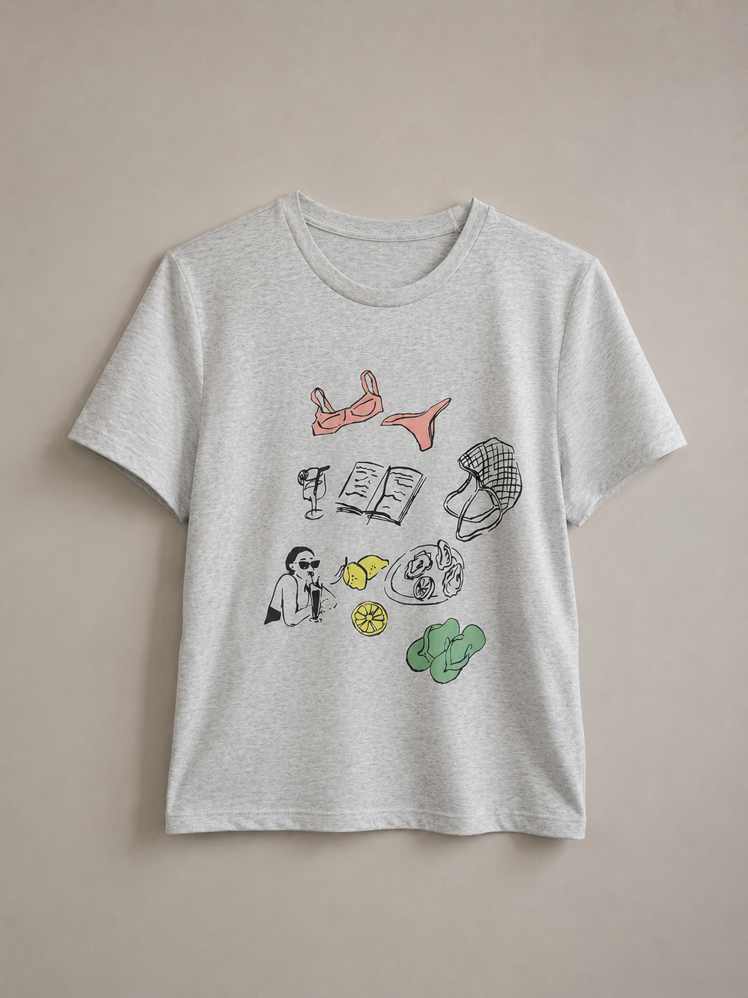 Seaside Sketch Cotton Blend T-Shirt