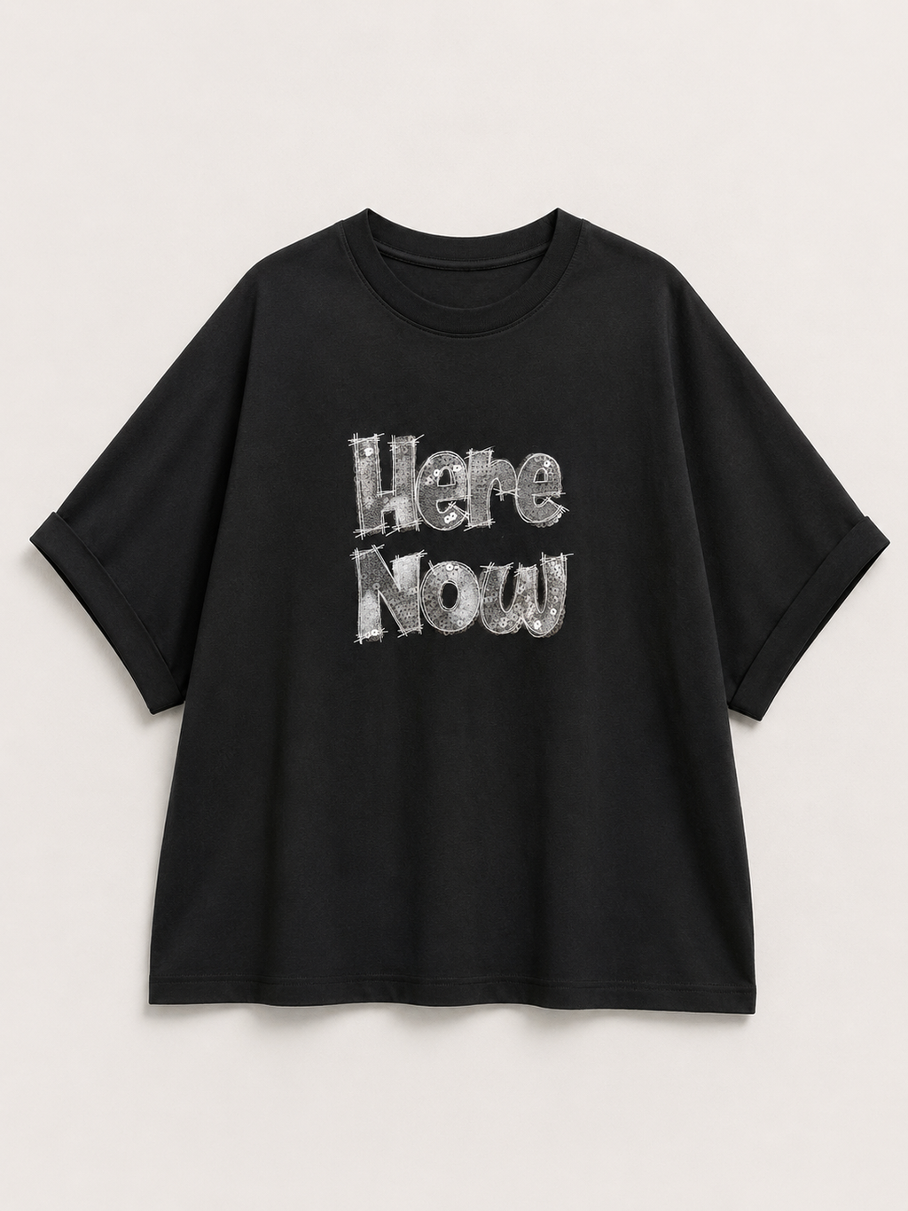 Here Now Sequin Oversized Boxy Tee