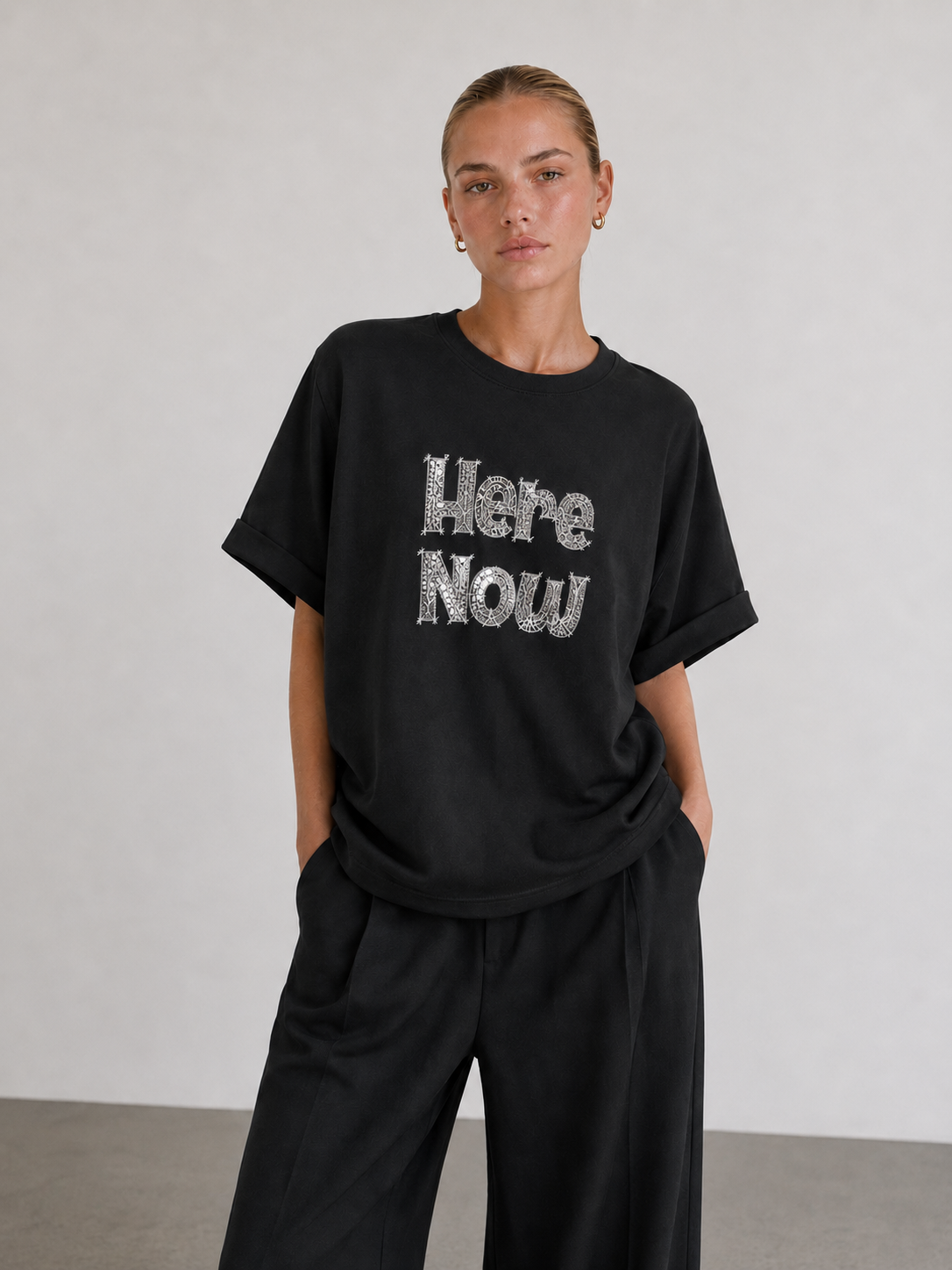 Here Now Sequin Oversized Boxy Tee
