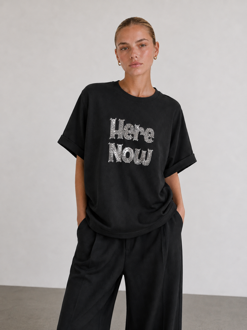 Here Now Sequin Oversized Boxy Tee