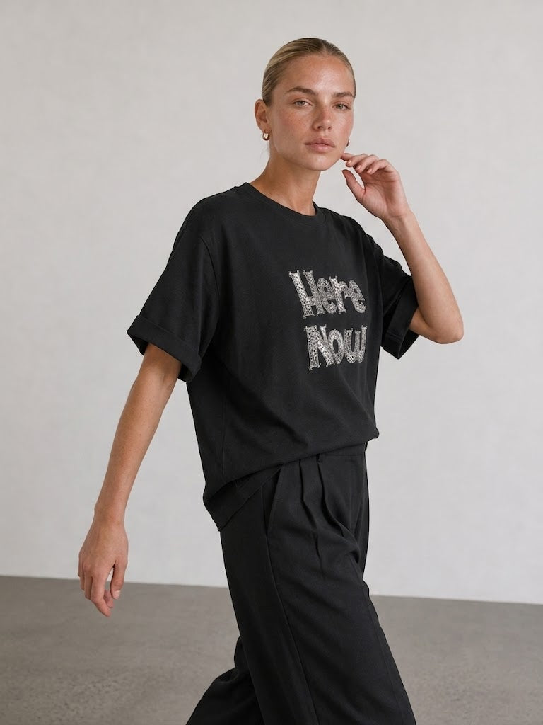 Here Now Sequin Oversized Boxy Tee